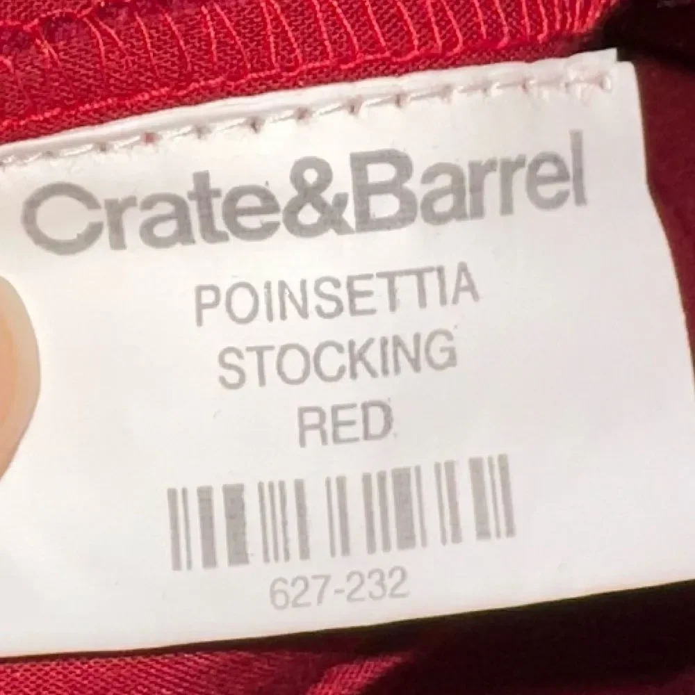 Crate & Barrel Red Poinsettia Stocking Velvet and Wool